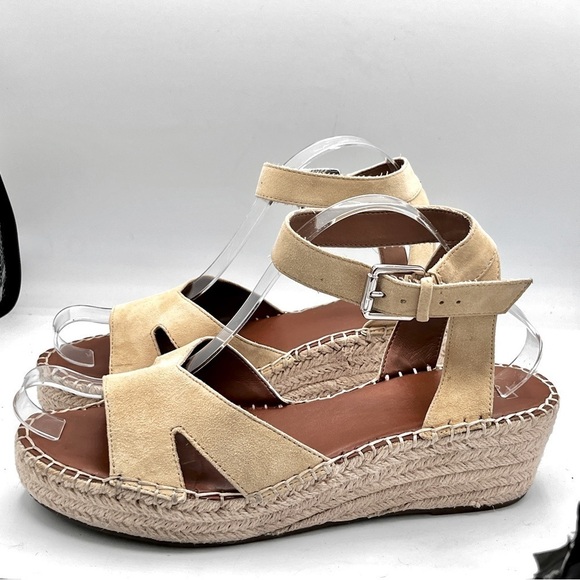 Franco Sarto Pellia Espadrille Sandals Size 10M Sand Suede Wedge Ankle Strap - Picture 3 of 10